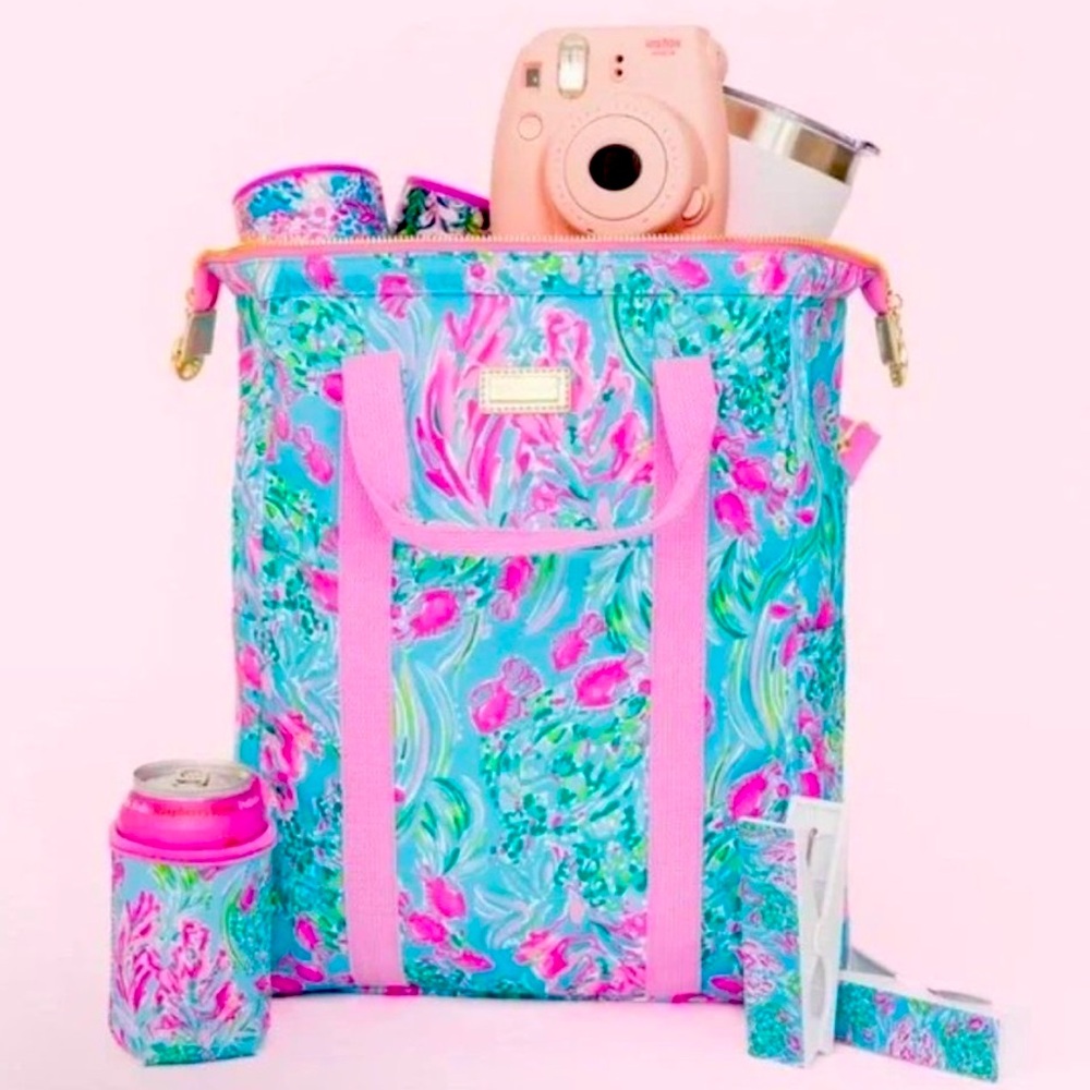 Lilly Pulitzer Insulted Backpack Cooler Large Pink Bag for Picnics, Beach, Pool,